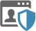 Icon of security shield against a computer screen representing privacy and security.